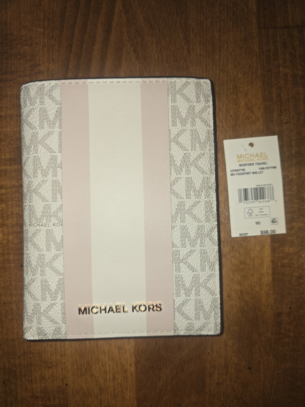 Michael Kors Pink & White Stripe Passport Wallet